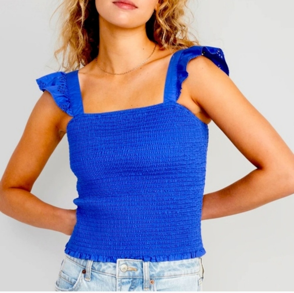 Old Navy Blue Ruffle Sleeve Tank Top,Small, EUC